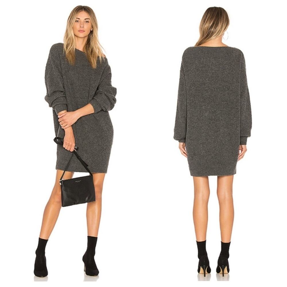 Theory Nimbus Wool Ribbed Cocoon Sweater Dress in Light Charcoal - Size L